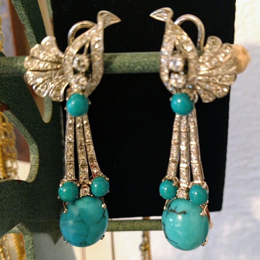 Persian Turquoise Vintage 18K white gold earrings